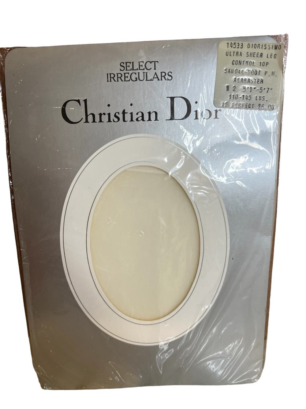 Vintage Christian Dior Ultra Sheer Sandal Foot Pantyhose Alabaster White